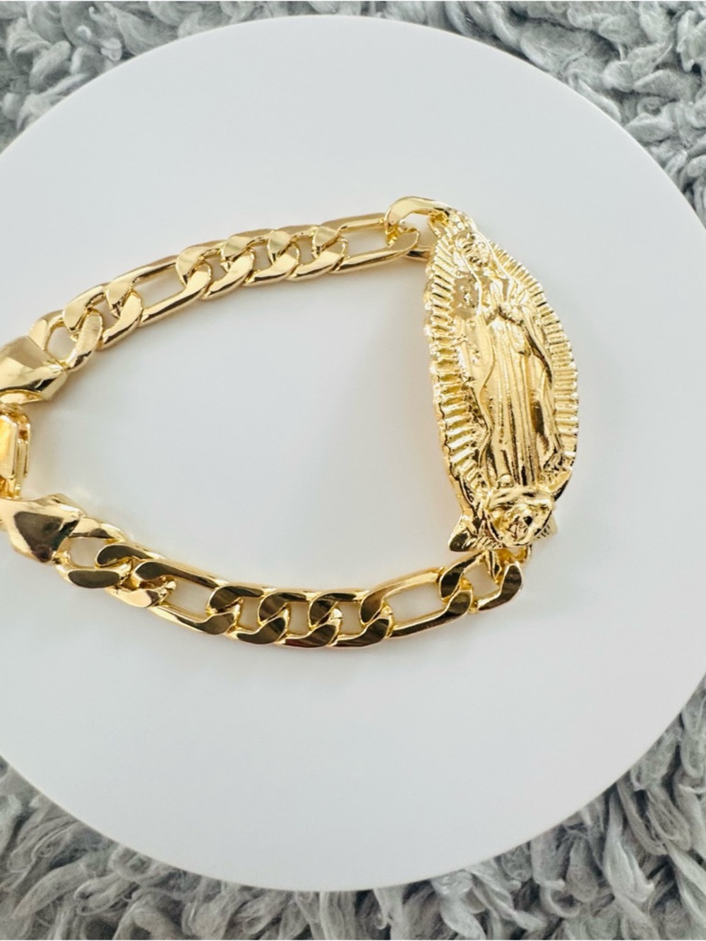 14K Gold Plated Virgin Mary cuban men’s Bracelet. New